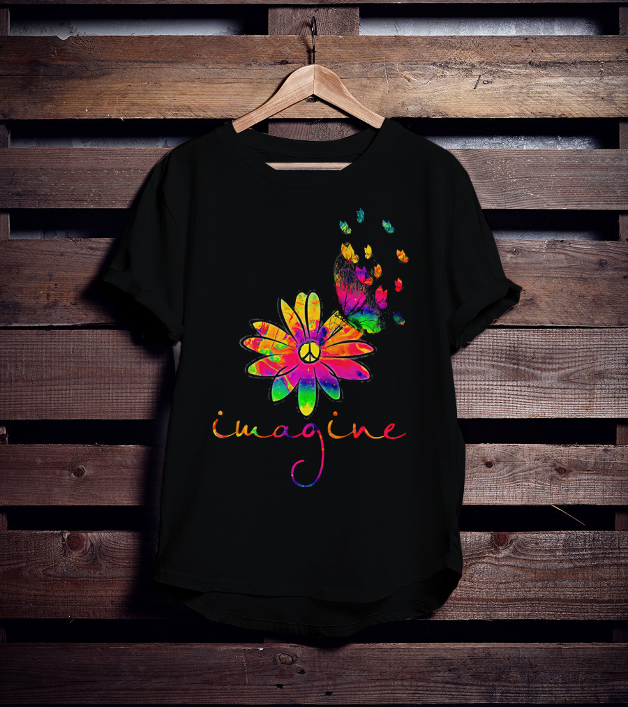 Imagine Butterfly Peace Flower T-Shirt