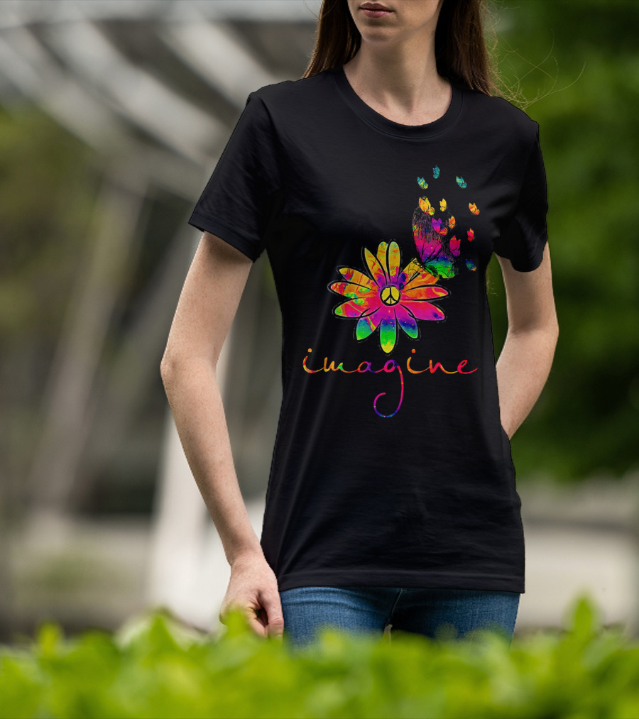 Imagine Butterfly Peace Flower T-Shirt