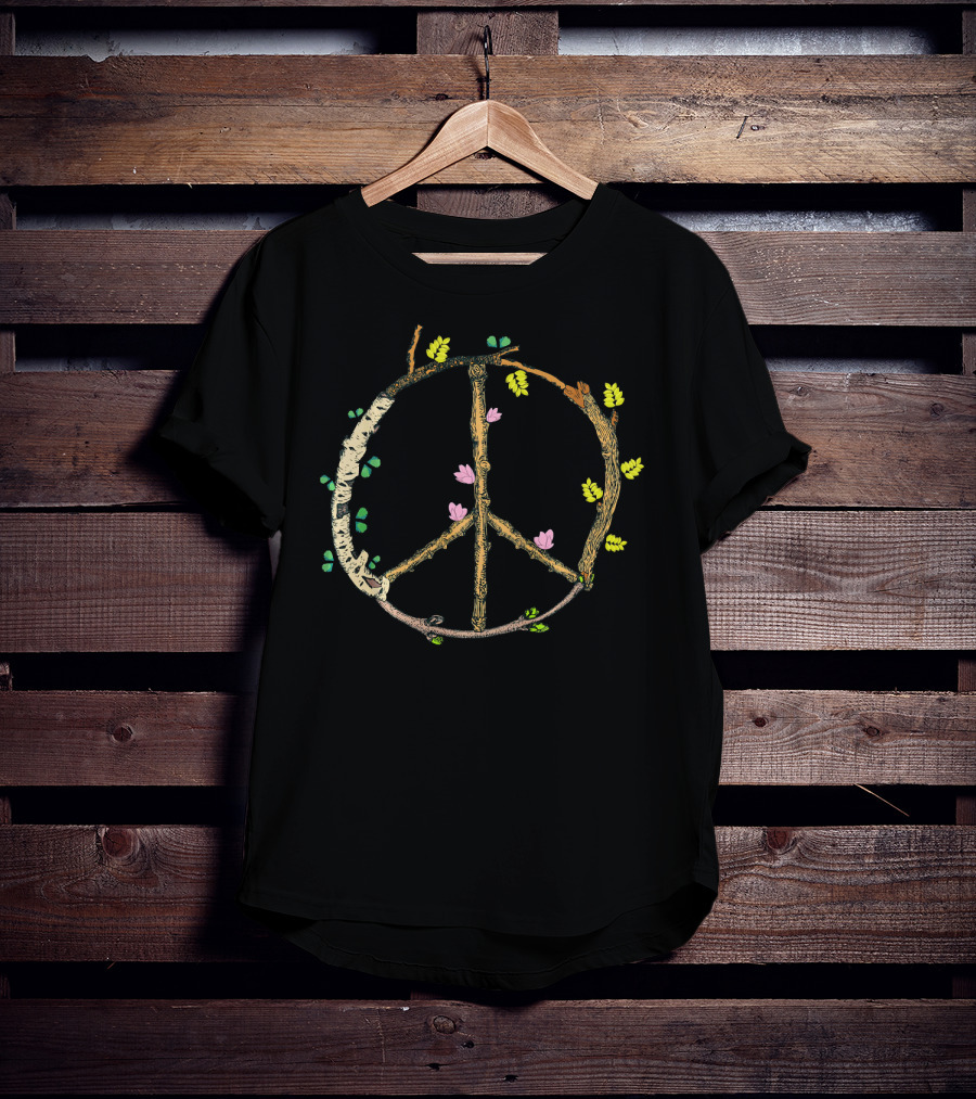 Wood Peace Sign Rustic Nature Tree Lover T-Shirt