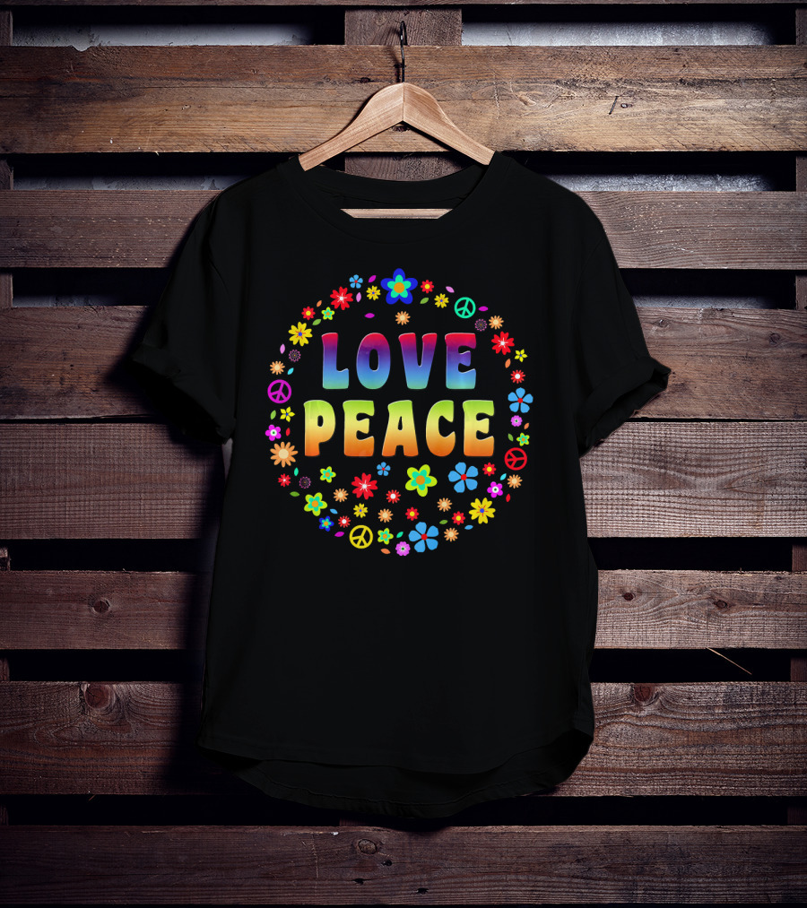 Love Peace 70s Hippie Cost Flowers Peace Signs T-Shirt