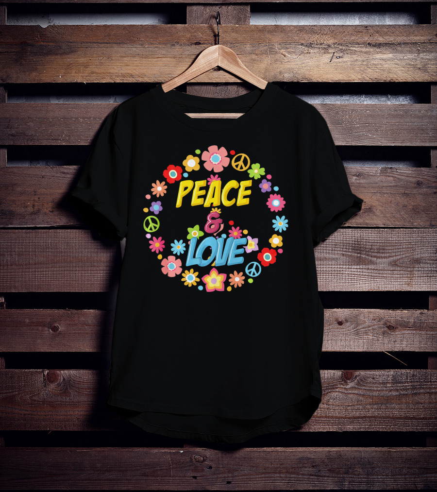 PEACE And LOVE Flower Circle Peace Sign 60s 70s Tie Dye T-Shirt