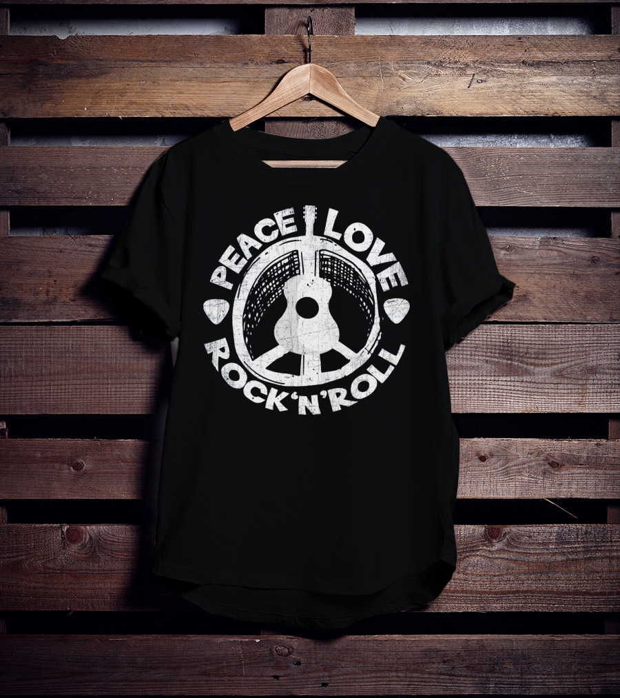 Peace Love Rock And Roll Retro Guitar T-Shirt