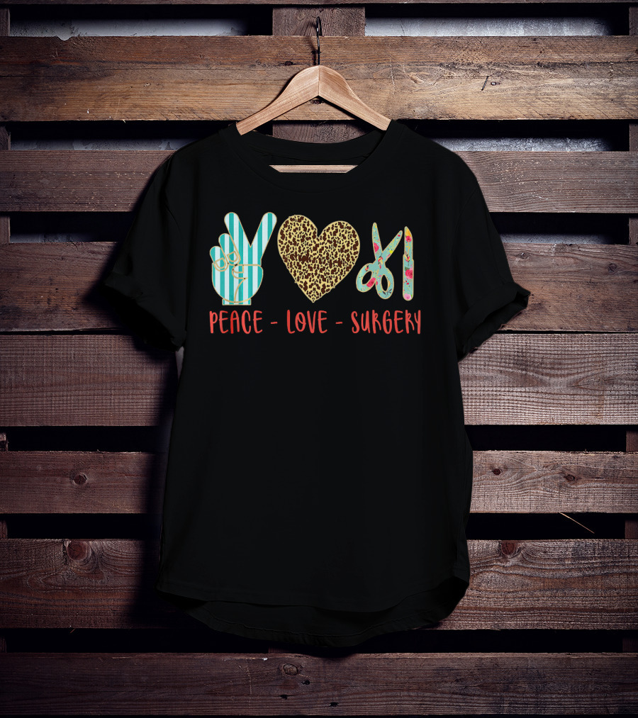 Peace Love Surgery Hand Gesture Heart Scissors T-Shirt