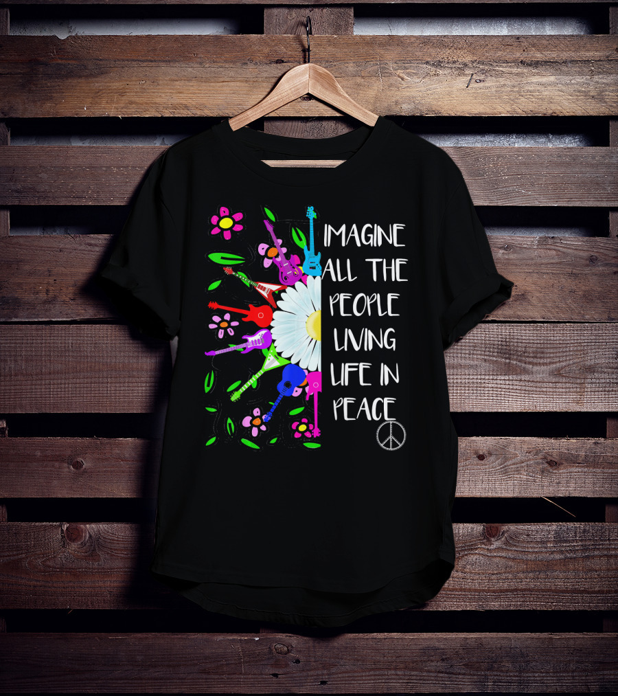 Imagine All The People Living Life In Peace Groovy Hippie Colorful 70s T-Shirt