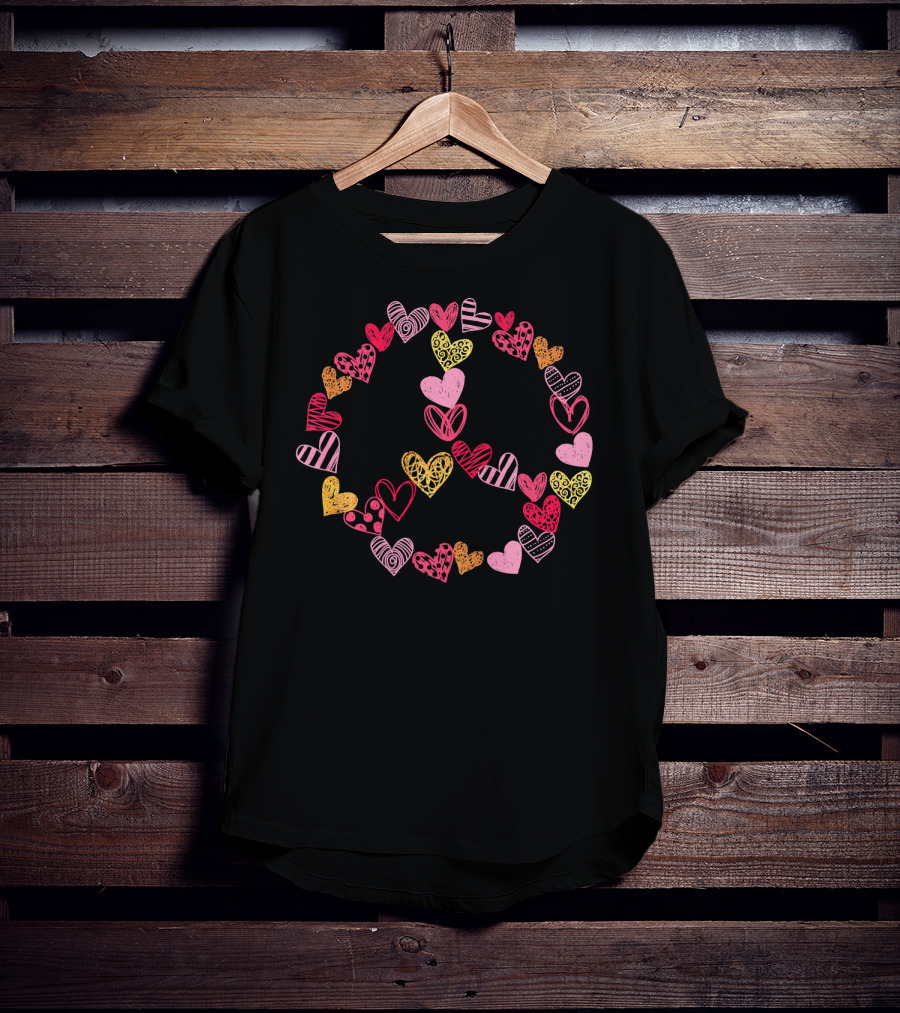 Heart Peace Sign Valentine Pattern Love Hearts T-Shirt
