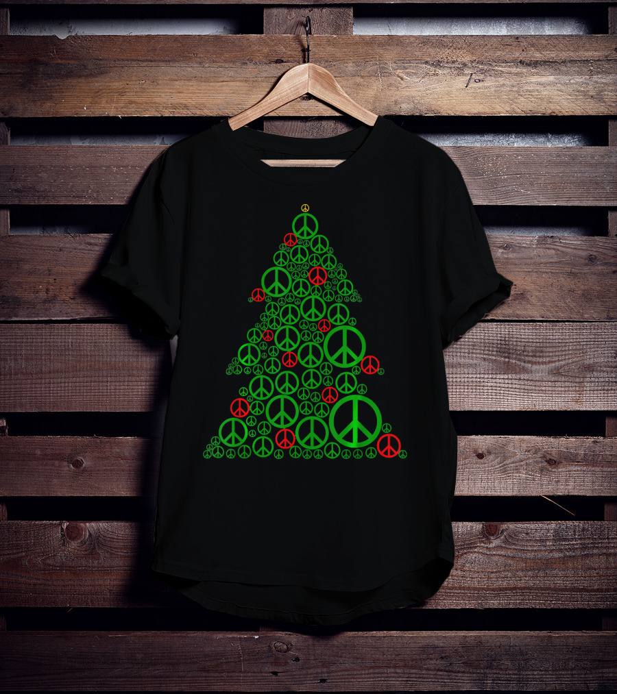 PEACE SIGN Christmas Tree Hippi Holiday T-Shirt