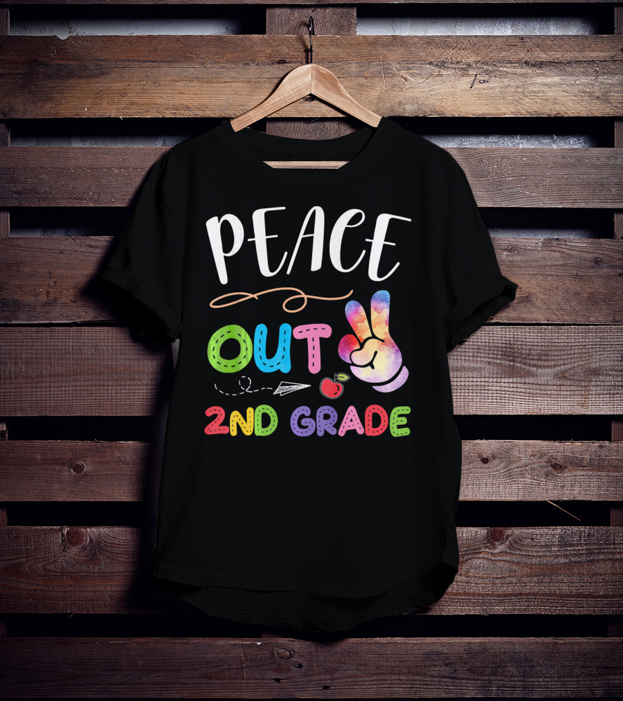 Peace Out 2nd Grade Rainbow Peace Sign Retro School Graduation T-Shirt