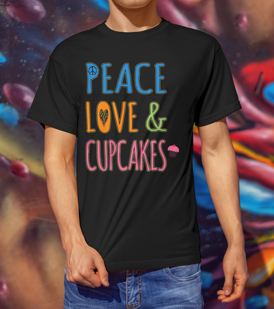 Peace Love And Cupcakes With Pink Frosting Cupcake T-Shirt