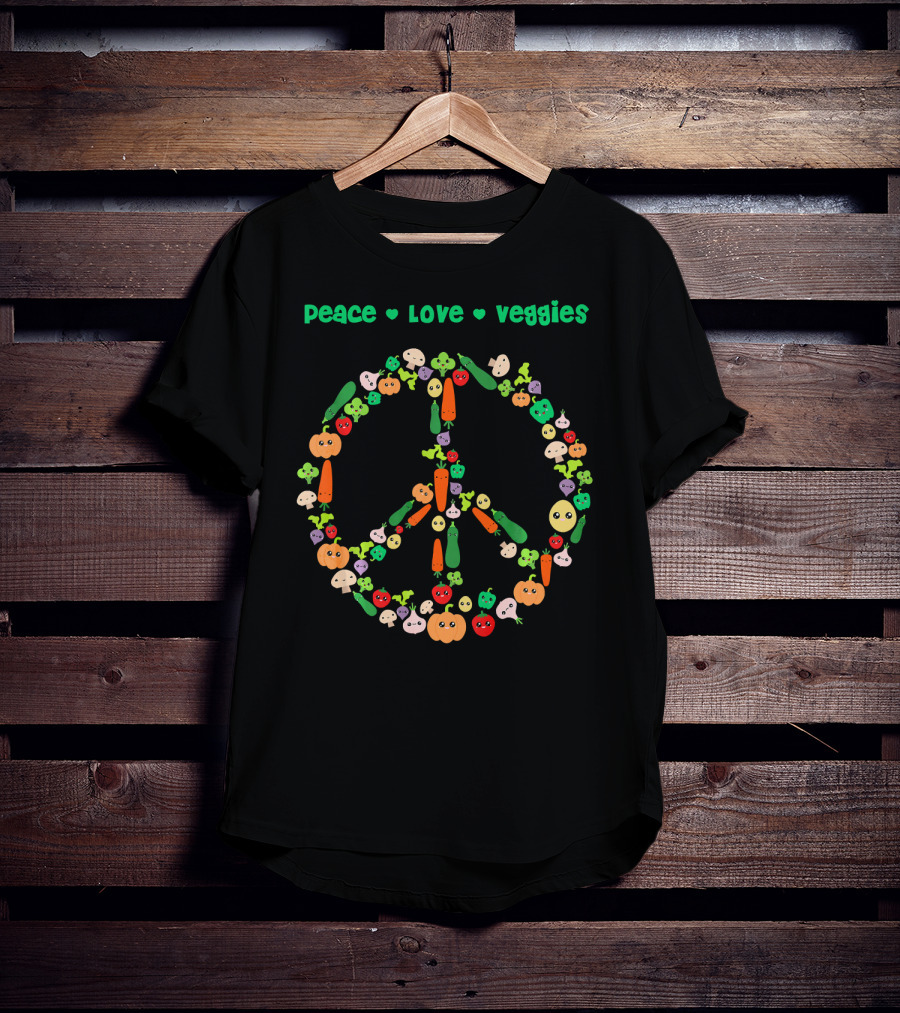 Peace Love Veggies Kawaii Vegetarian Vegetables Pea T-Shirt