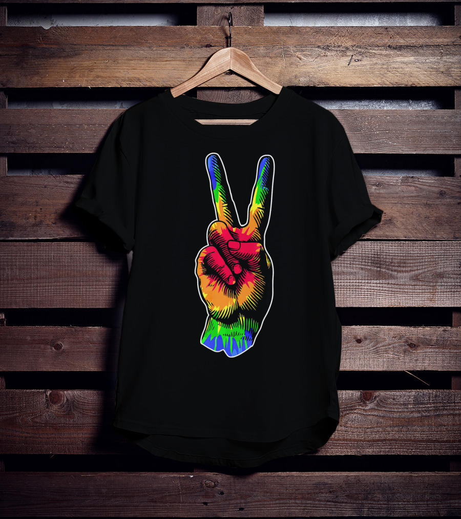 Tye Dye Peace Sign Rainbow Hand Gesture T-Shirt