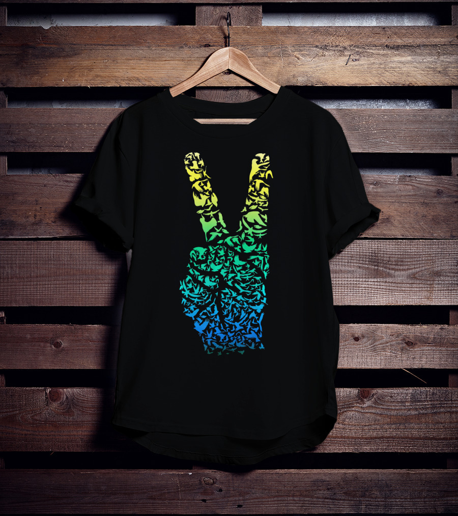 Colorful Birds Peace Hand Sign ASL Finger La T-Shirt