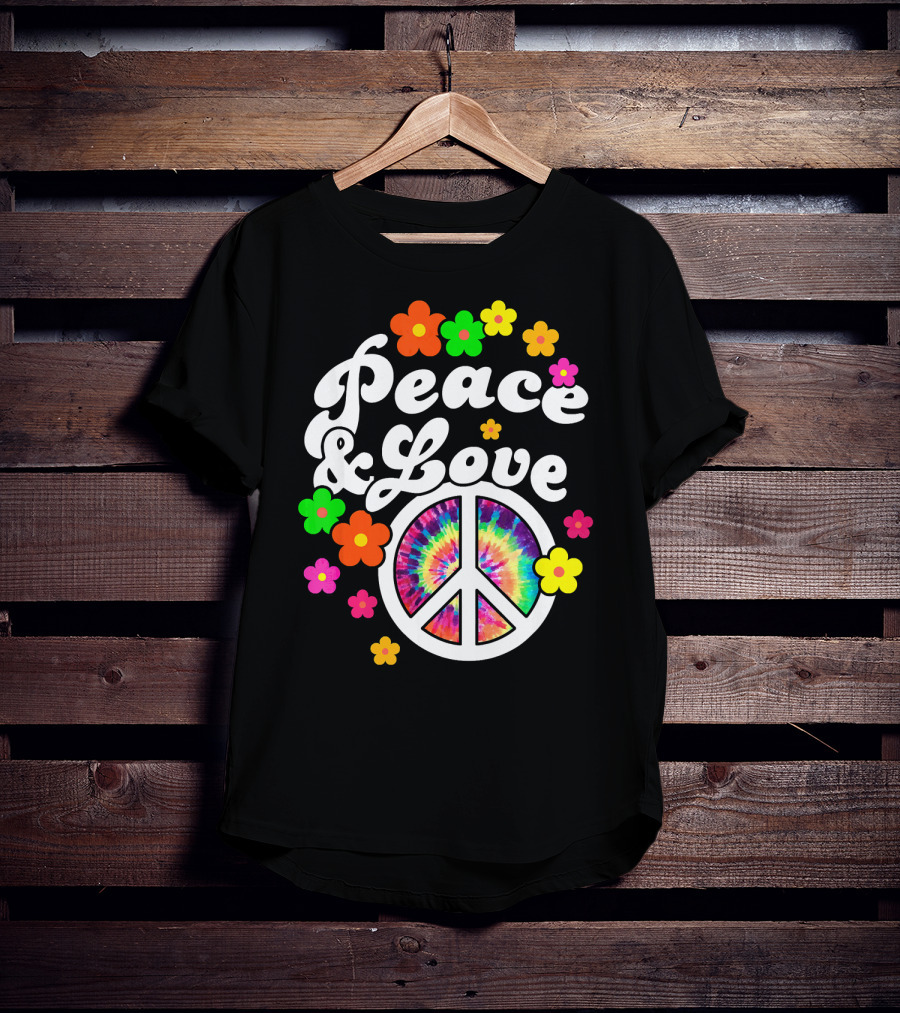 Peace Love Tie Dye Peace Sign With Colorful Flowers T-Shirt