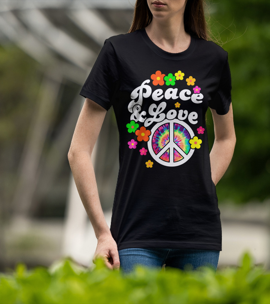 Peace Love Tie Dye Peace Sign With Colorful Flowers T-Shirt