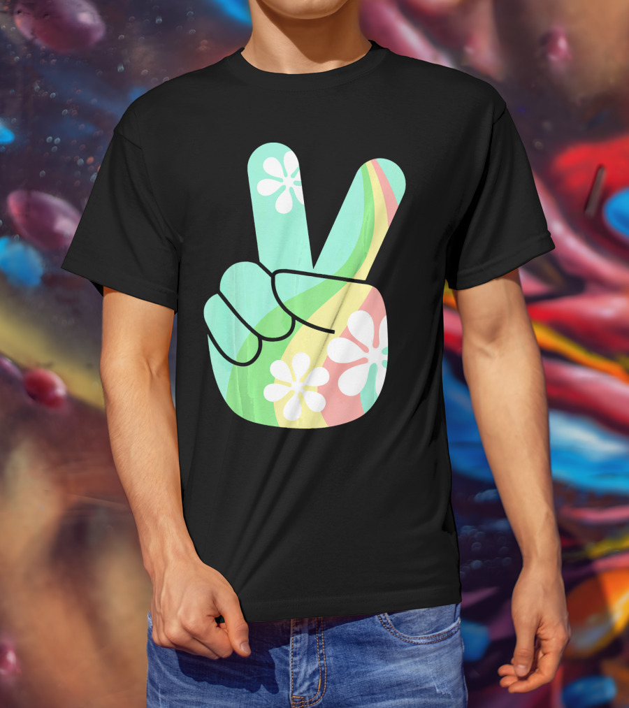 Retro Vintage Peace Sign Hippie 70s Flower Power Vibes T-Shirt