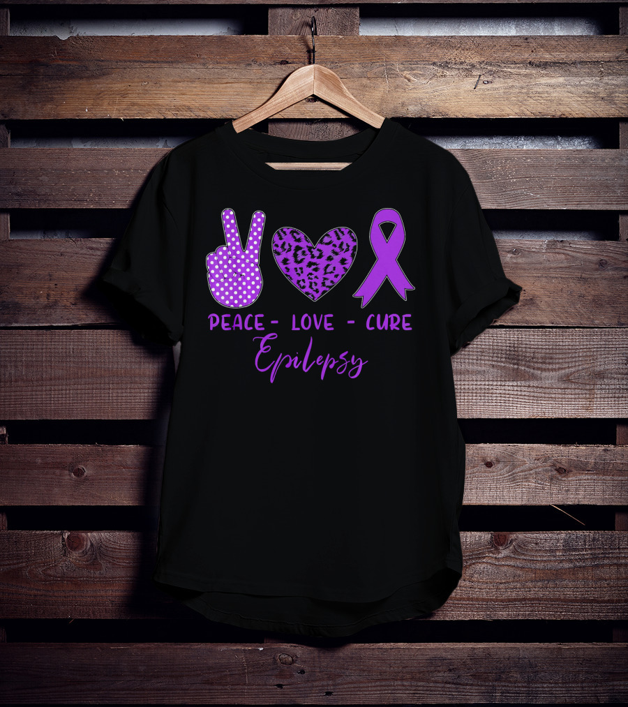 Peace Love Cure Epilepsy Purple Ribbon Polka Dot Leopard Print T-Shirt