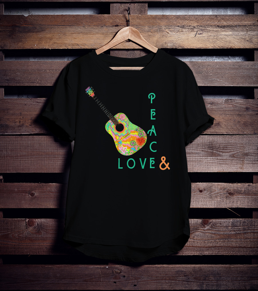 Colorful Guitar Peace Love And Music Vibrant T-Shirt