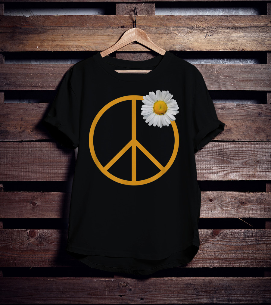 Peace Sign Yellow Outline White Daisy Flower Boho Hip T-Shirt