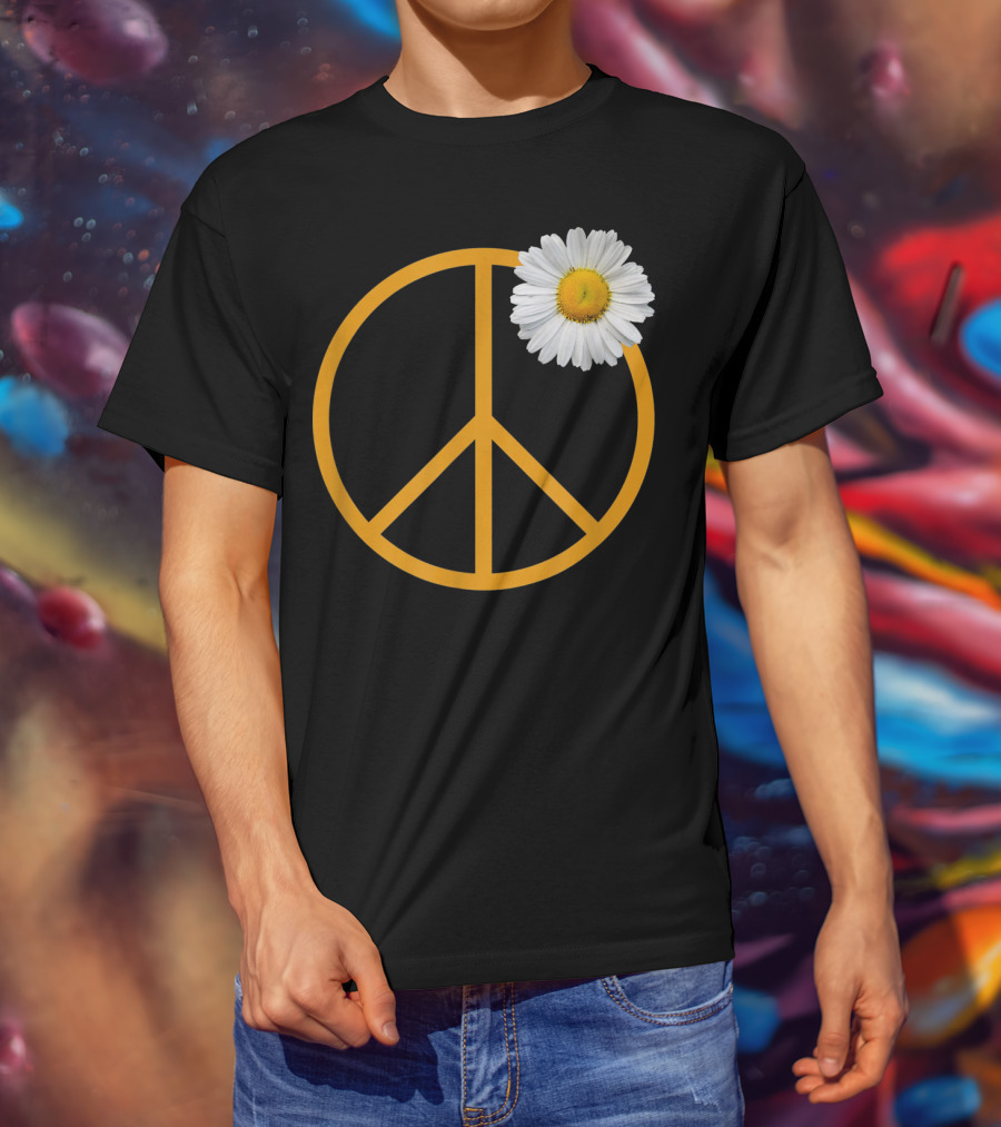 Peace Sign Yellow Outline White Daisy Flower Boho Hip T-Shirt