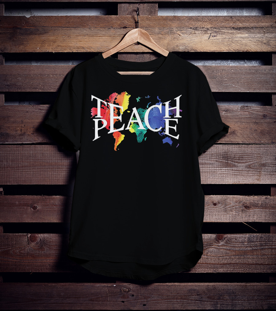 Teach Peace World Map Rainbow Colors T-Shirt