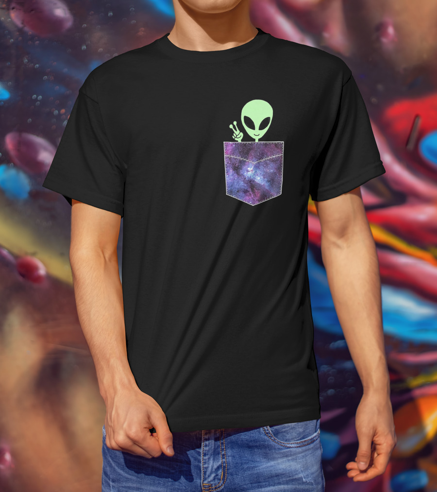 Alien Pocket UFO From Cosmic Galaxy Peace T-Shirt