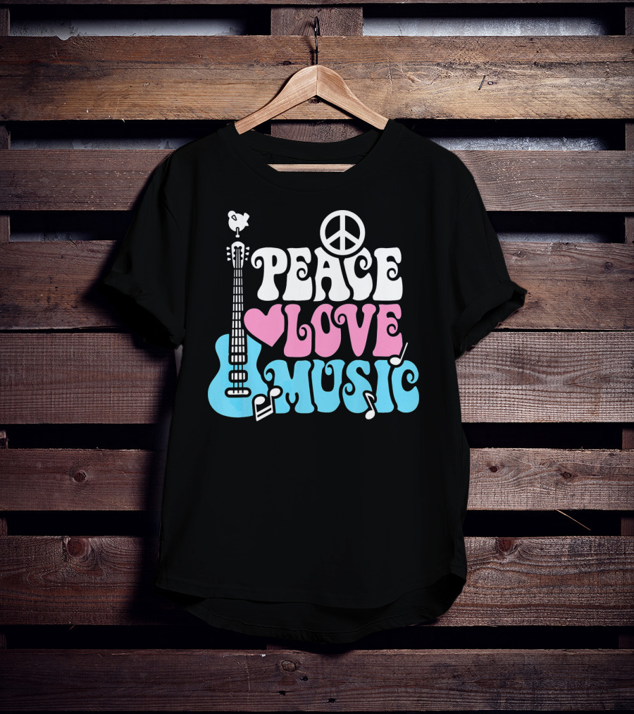Peace Love Music Pastels With Guitar And Peace T-Shirt