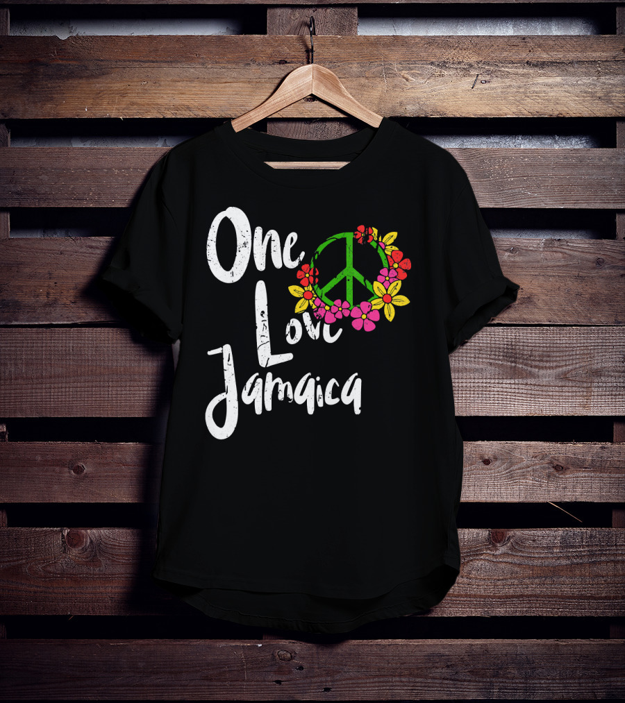 One Love Jamaica Peace Sign Flower Wreath T-Shirt
