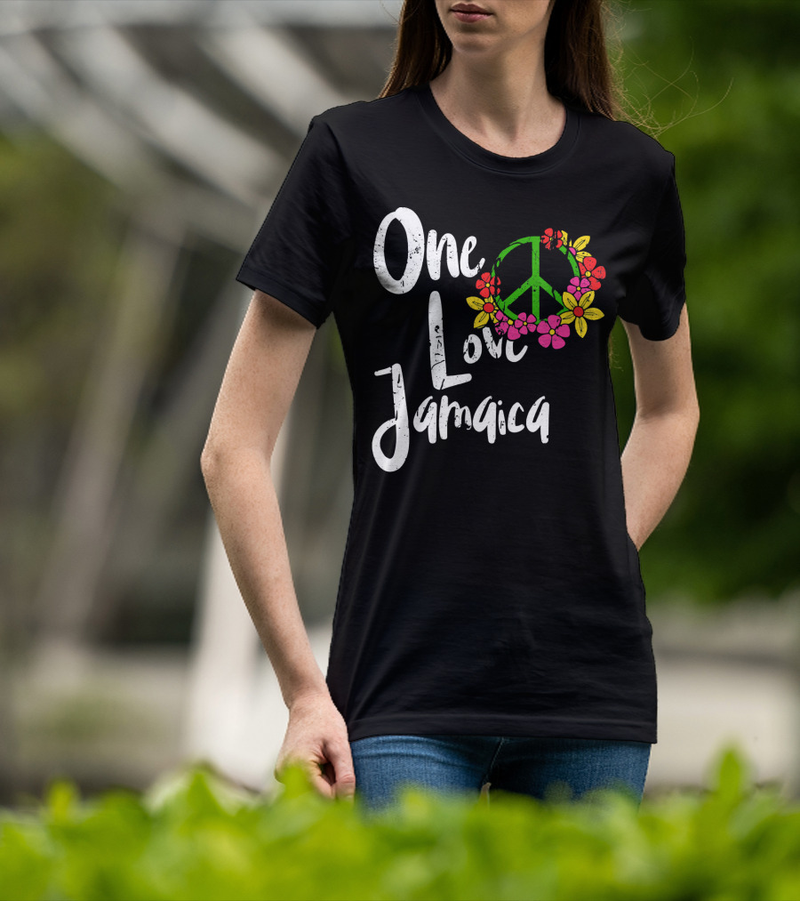 One Love Jamaica Peace Sign Flower Wreath T-Shirt