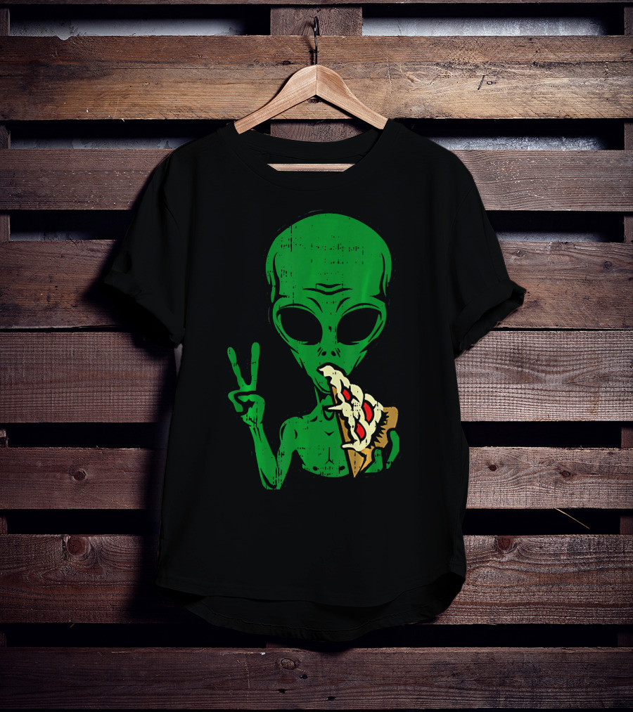 Alien Pizza Eating Peace Funny Space Are T-Shirt