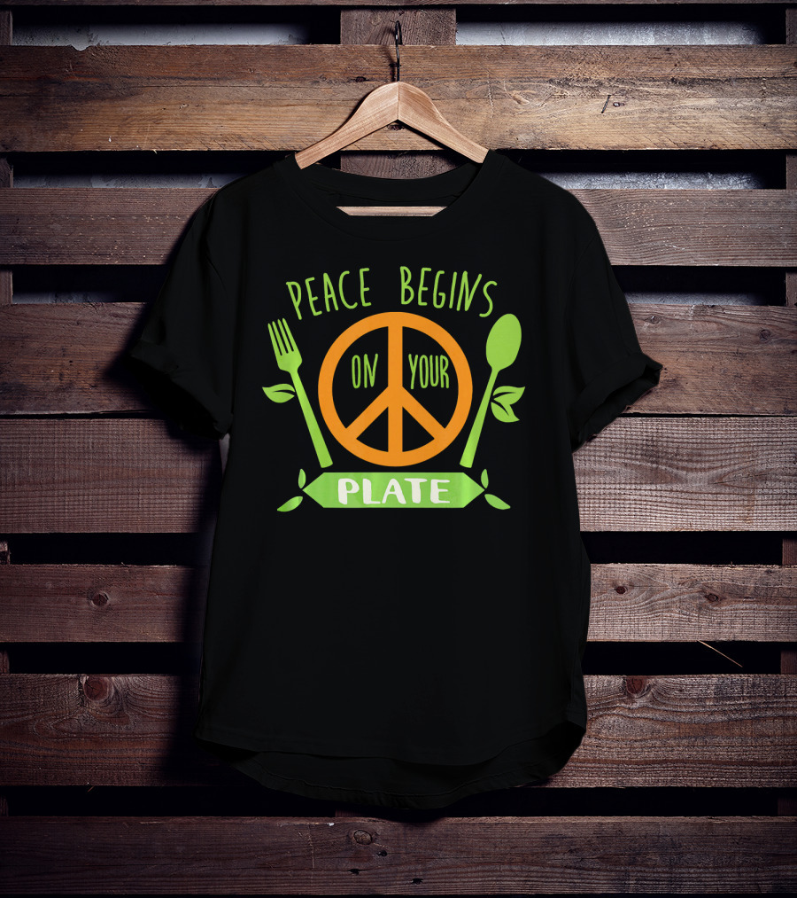 Peace Begins On Your Plate With Vegan Vegetar Symbols T-Shirt