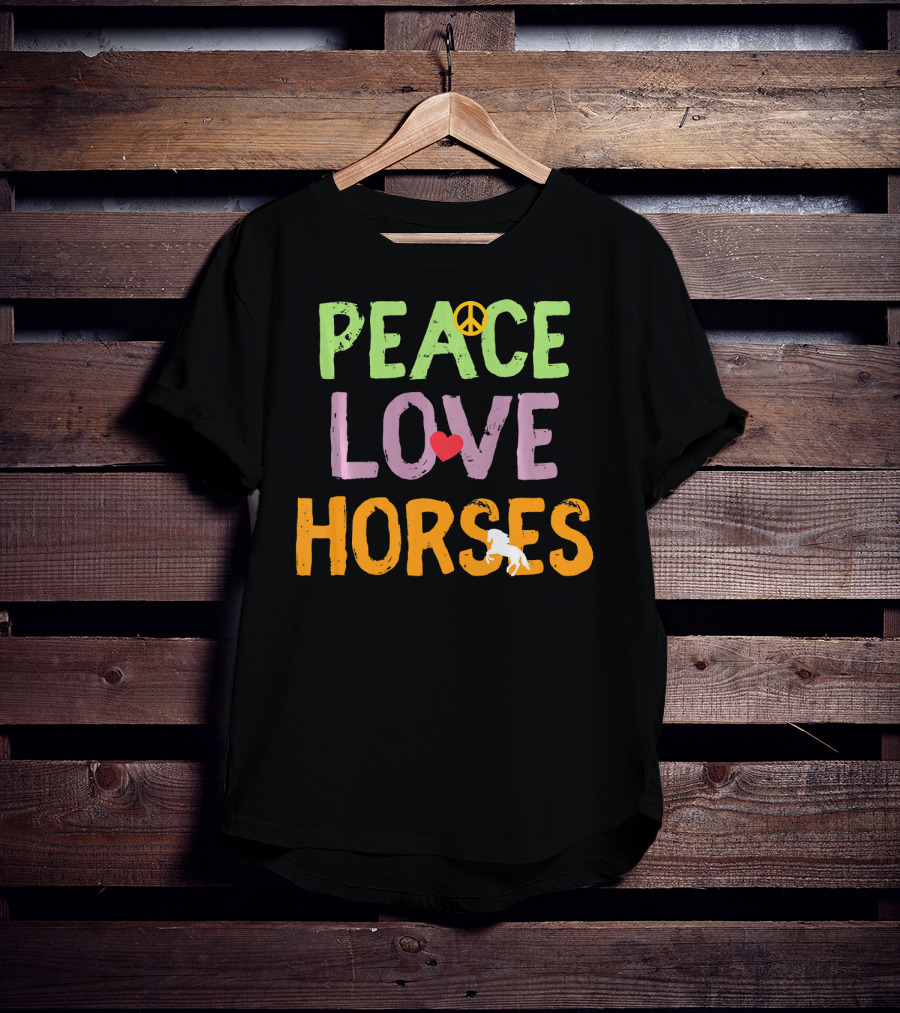 Peace Love Horses Equestrian Horse Iconic Symbols T-Shirt