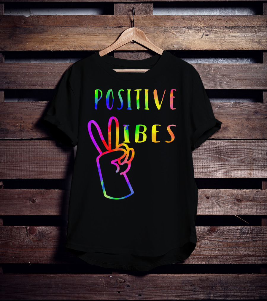Positive Vibes Tie Dye Peace Sign Hippie 70s Vibe T-Shirt