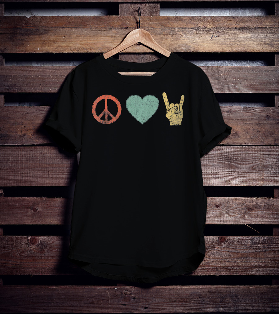 Peace Love Rock Gesture Retro Vintage Rock And Roll T-Shirt