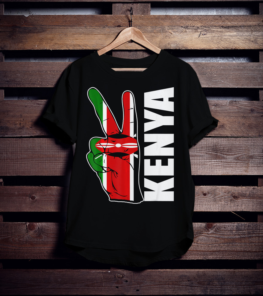 Kenyan Pride Peace Sign In Kenya Flag Colors With Kenya Text T-Shirt