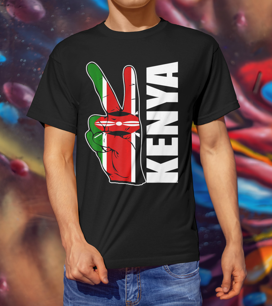 Kenyan Pride Peace Sign In Kenya Flag Colors With Kenya Text T-Shirt