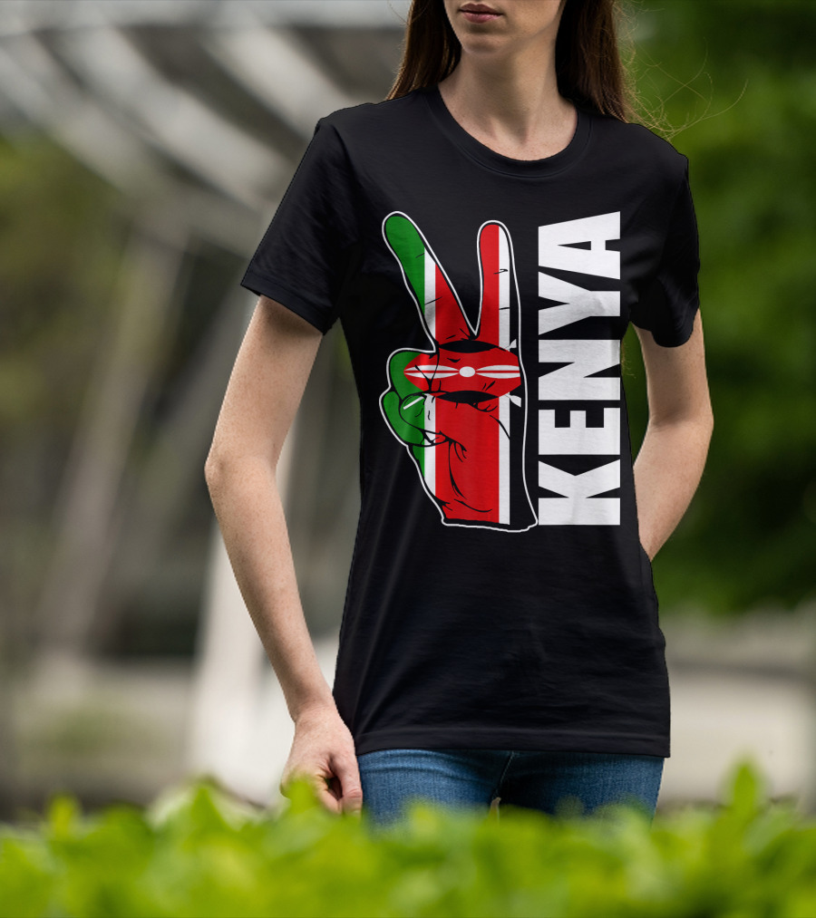Kenyan Pride Peace Sign In Kenya Flag Colors With Kenya Text T-Shirt