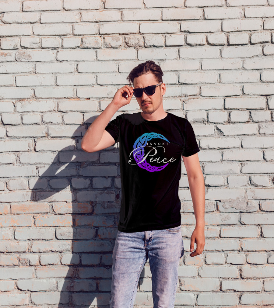 Invoke Peace Celtic Wiccan Crescent Moon T-Shirt