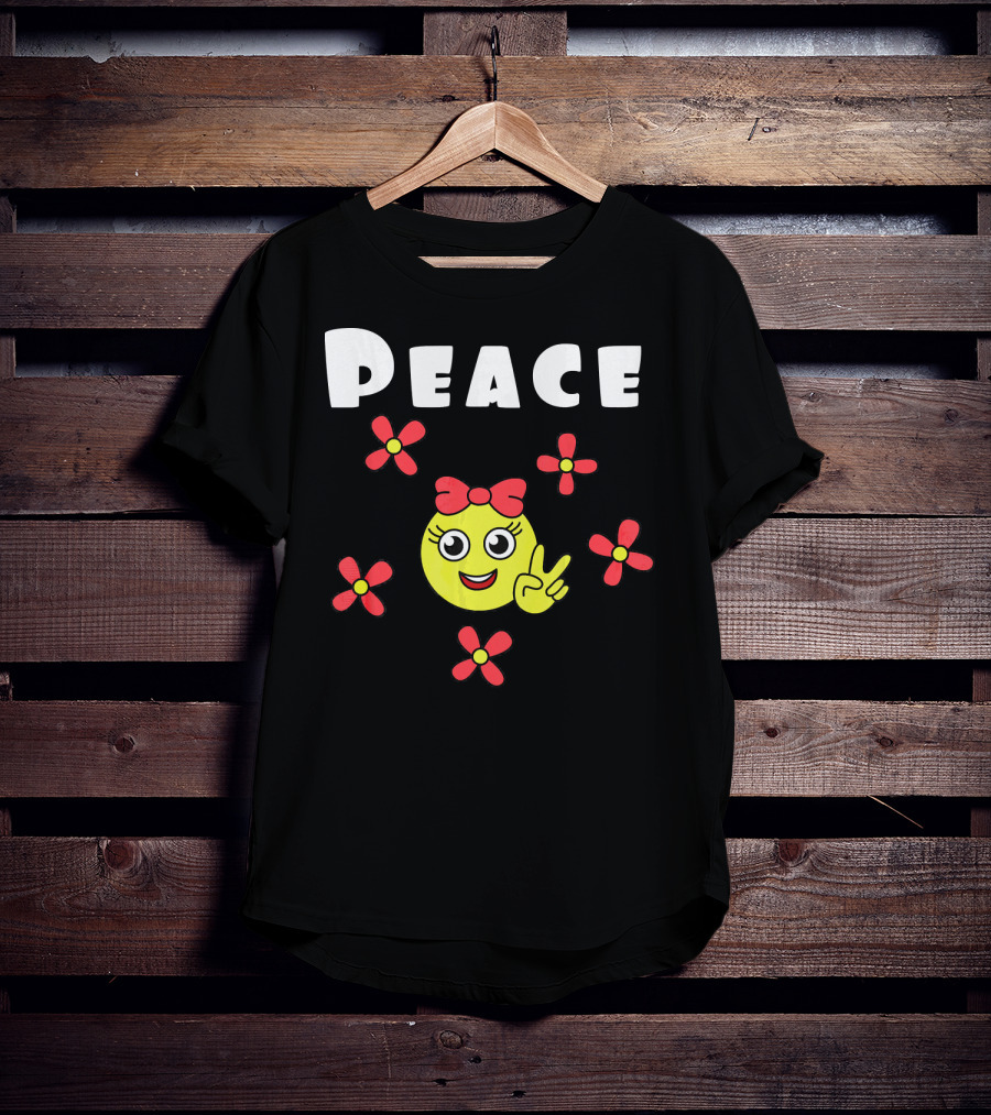 Peace Smiley Face With Flowers And Bow T-Shirt