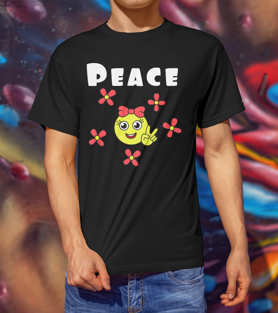 Peace Smiley Face With Flowers And Bow T-Shirt