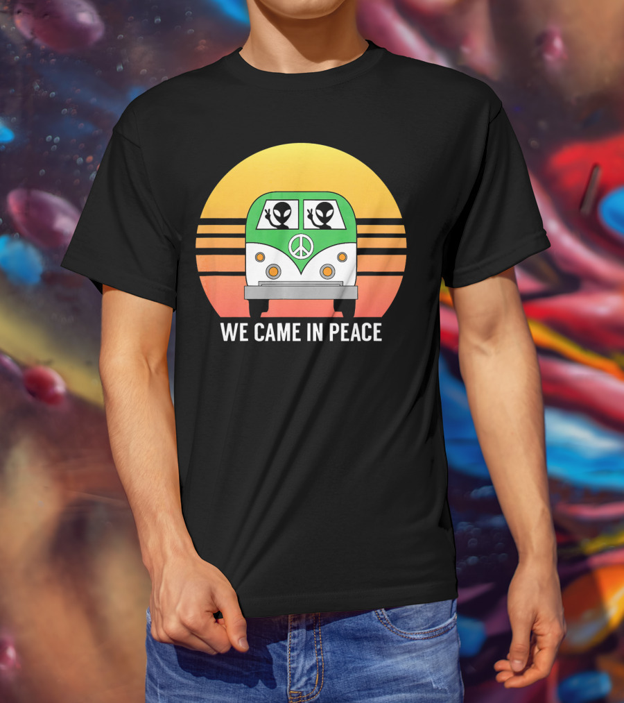 We Came In Peace Hippie Bus Alien Retro Sunset T-Shirt