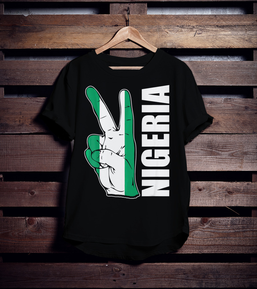 Nigerian Pride Peace Gesture With Nigeria Flag Colors And Nigeria Text T-Shirt
