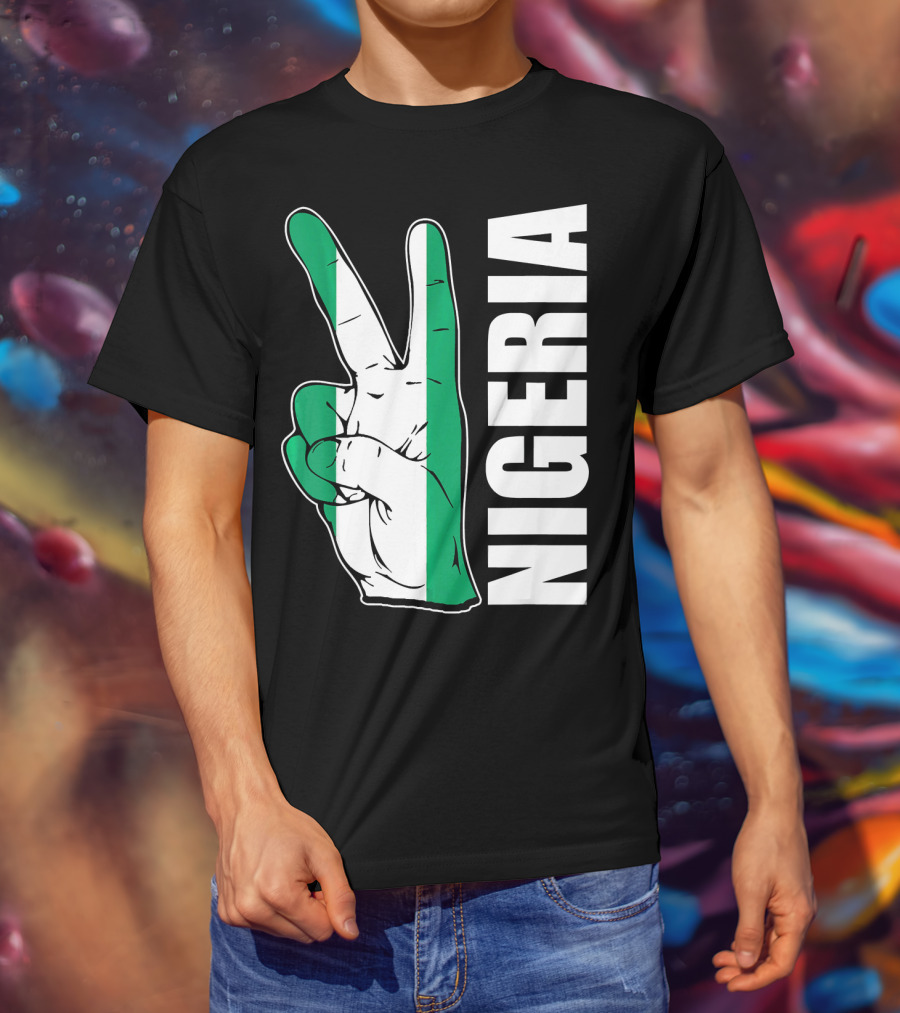 Nigerian Pride Peace Gesture With Nigeria Flag Colors And Nigeria Text T-Shirt