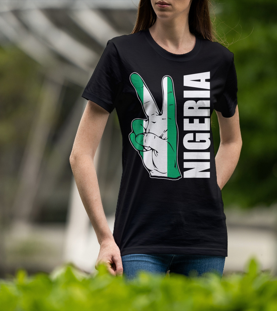 Nigerian Pride Peace Gesture With Nigeria Flag Colors And Nigeria Text T-Shirt