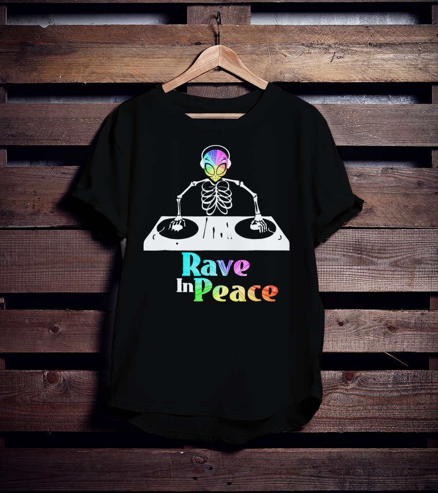 Rave In Peace Colorful DJ Alien Skeleton T-Shirt