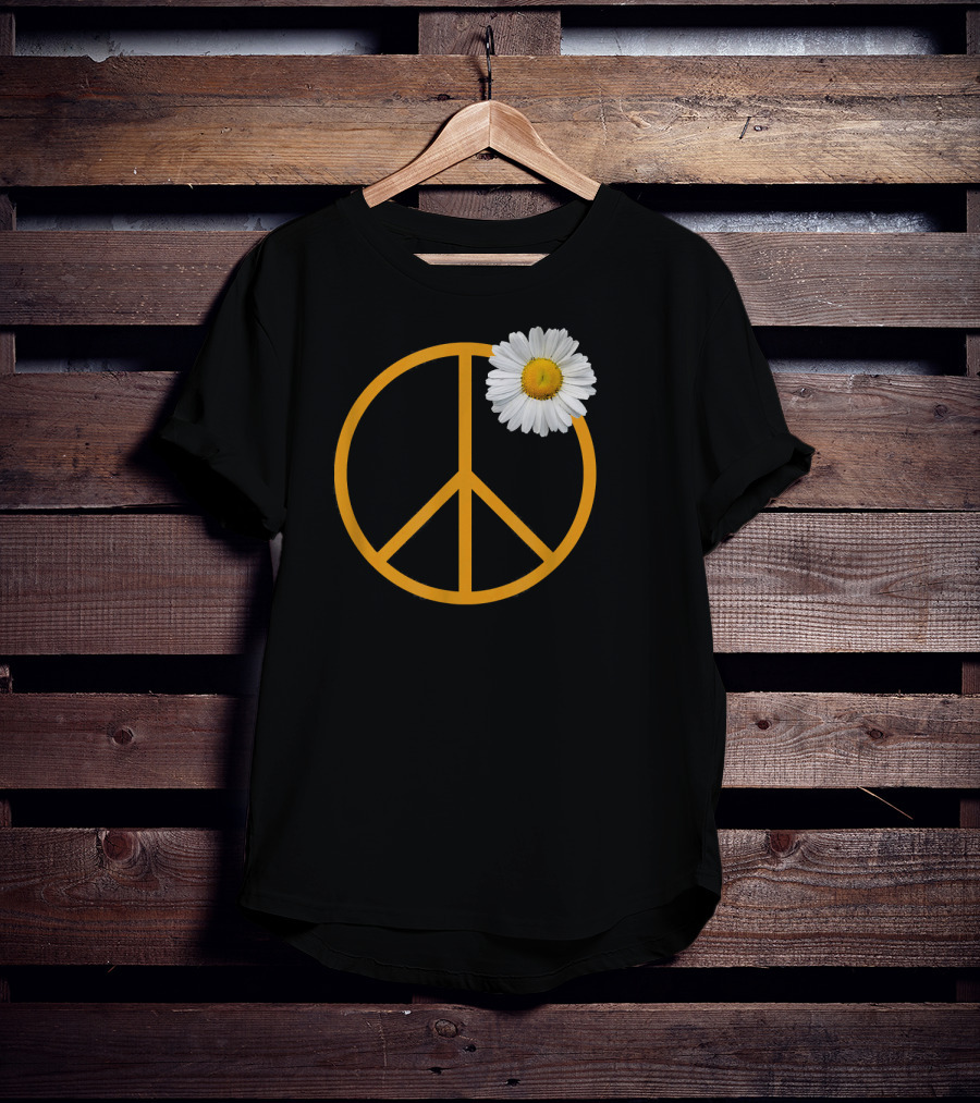 Peace Sign White Flower Boho Hippie Style Iconic T-Shirt
