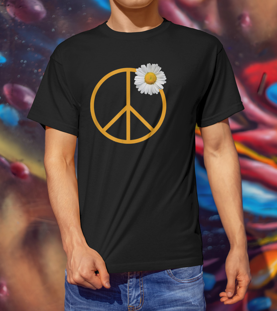 Peace Sign White Flower Boho Hippie Style Iconic T-Shirt
