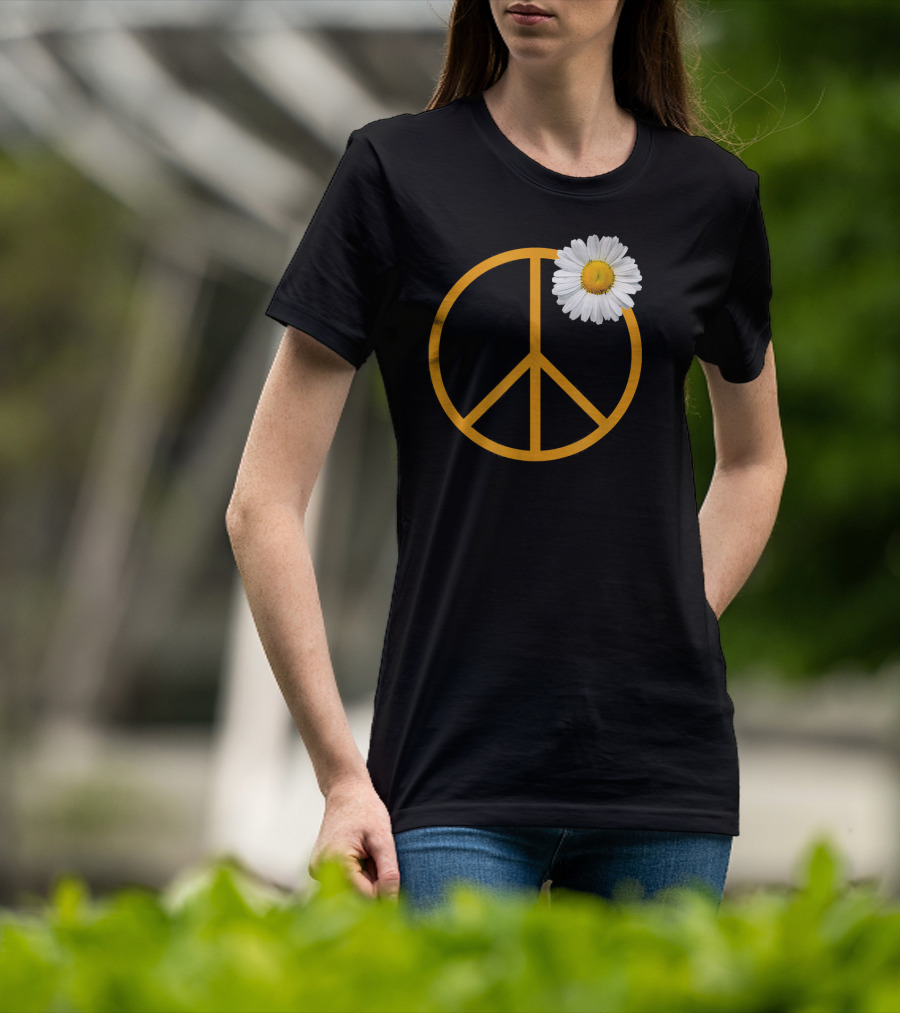 Peace Sign White Flower Boho Hippie Style Iconic T-Shirt
