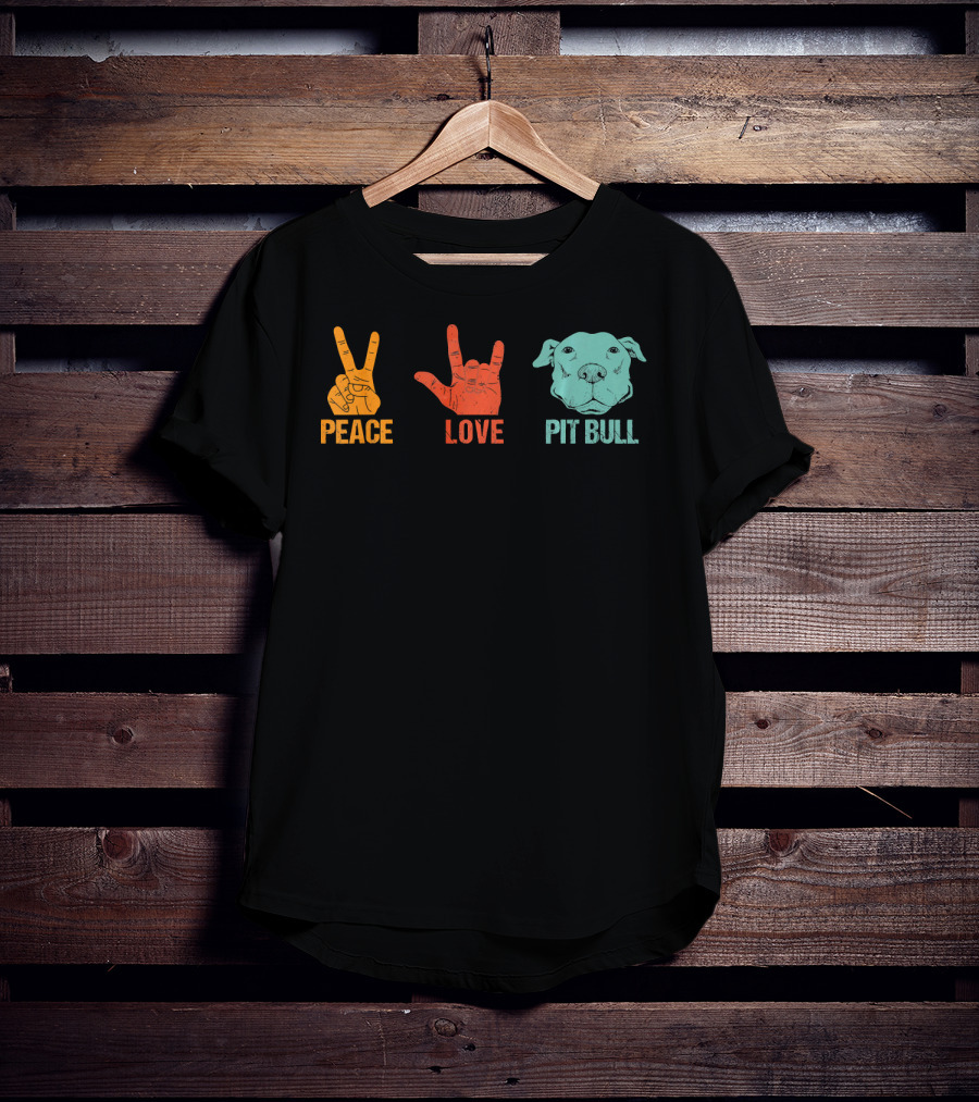 Peace Love Pit Bull Vintage Hand Signs Dog T-Shirt