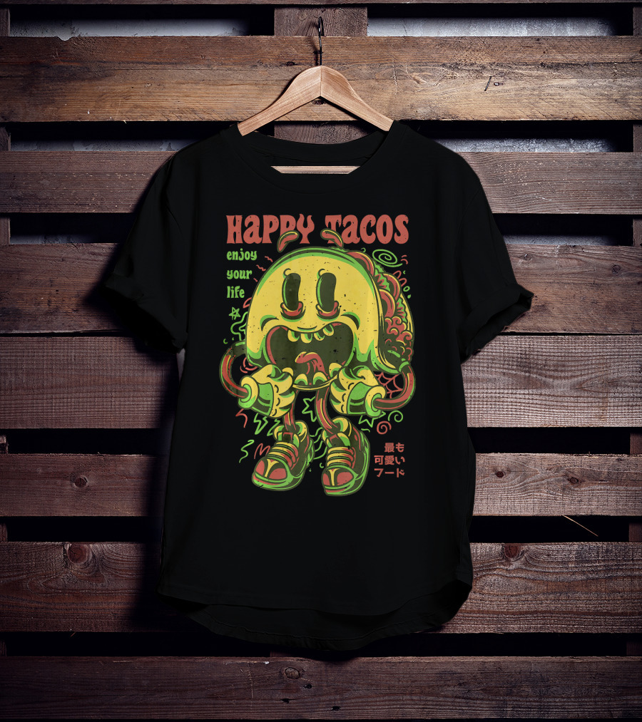 Happy Tacos Enjoy Your Life Funny Taco Japanese Anime Most Cute Food T-Shirt
