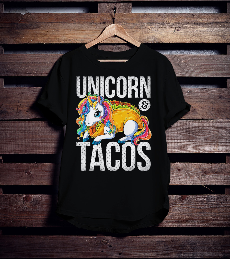 Unicorn And Tacos Colorful Rainbow Hairstyle Fantasy Image T-Shirt