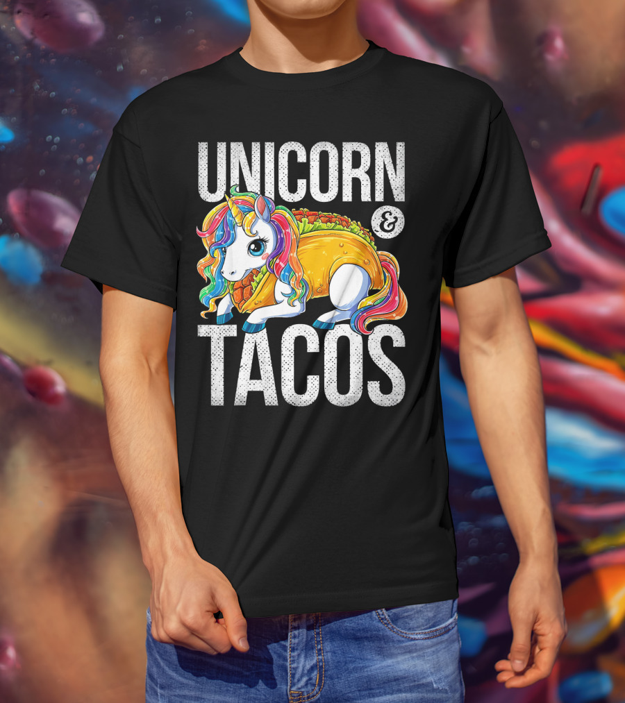 Unicorn And Tacos Colorful Rainbow Hairstyle Fantasy Image T-Shirt